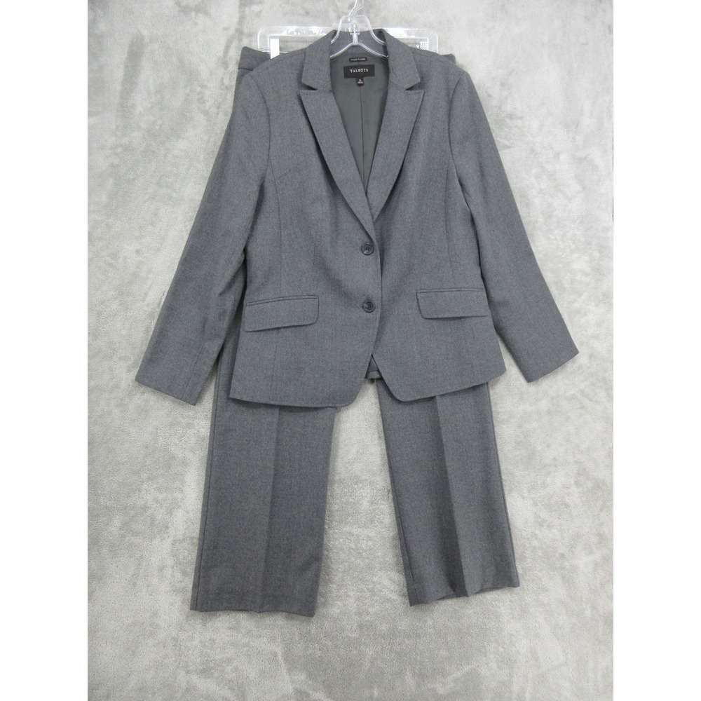 Talbots Pant Suit Womens Size 12 Italian Flannel Wool Windsor Quiet Luxury Gray